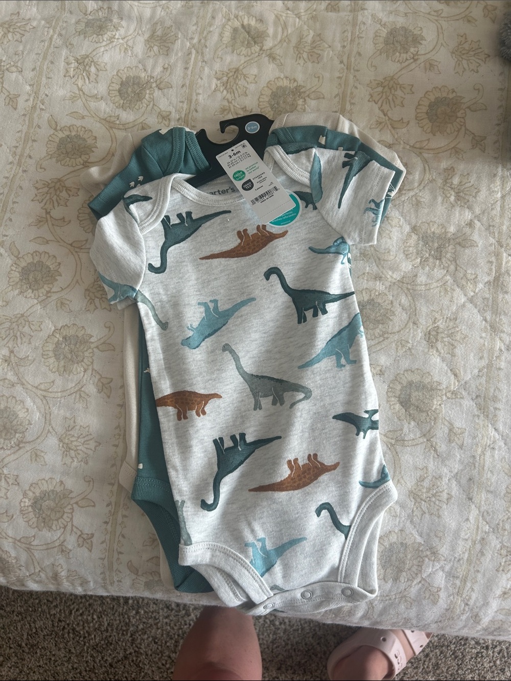 Carter's Dino Print Short-Sleeve three-piece onesie set